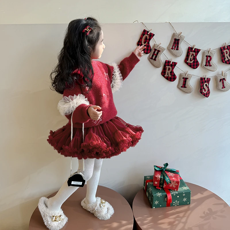 女童秋冬拜年服毛衣儿童冬装洋气女孩tutu裙-YGG