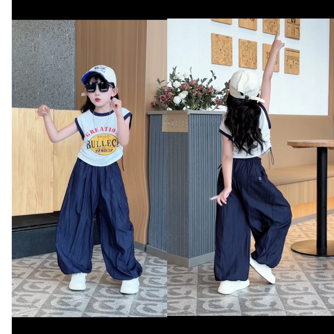 女童中大童少女风套头夏季女休闲套装宽松夏装防蚊裤速干裤阔腿7