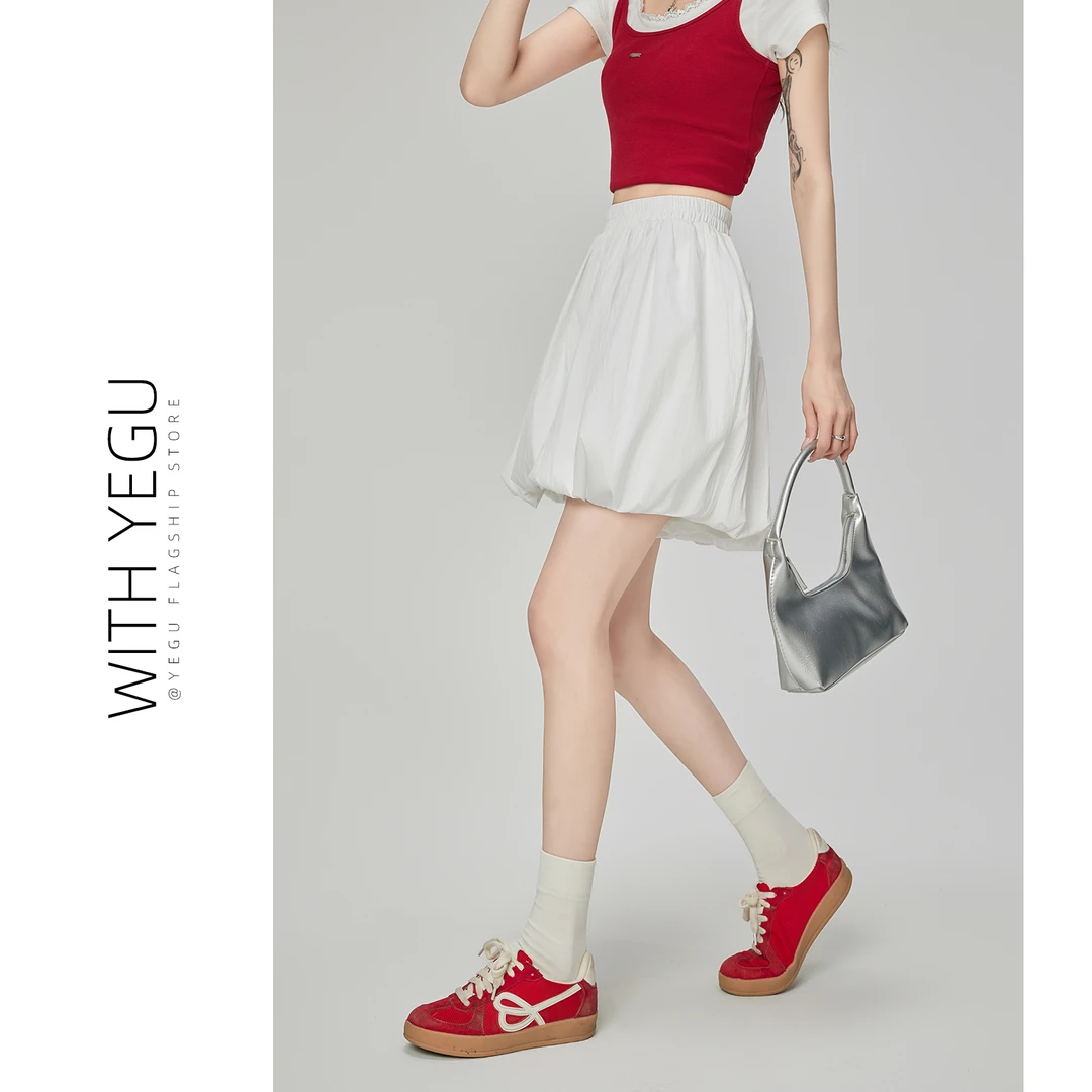 白色百搭花苞裤裙女夏季高腰宽松a字短裙小个子云朵蓬蓬阔腿短裤