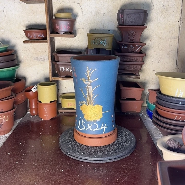 宜兴紫砂花盆，手工制作