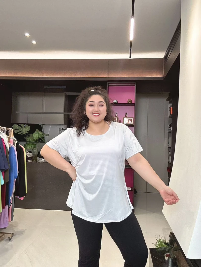 {断码特价}大码侧褶皱加长加大速干圆领短袖SY-173