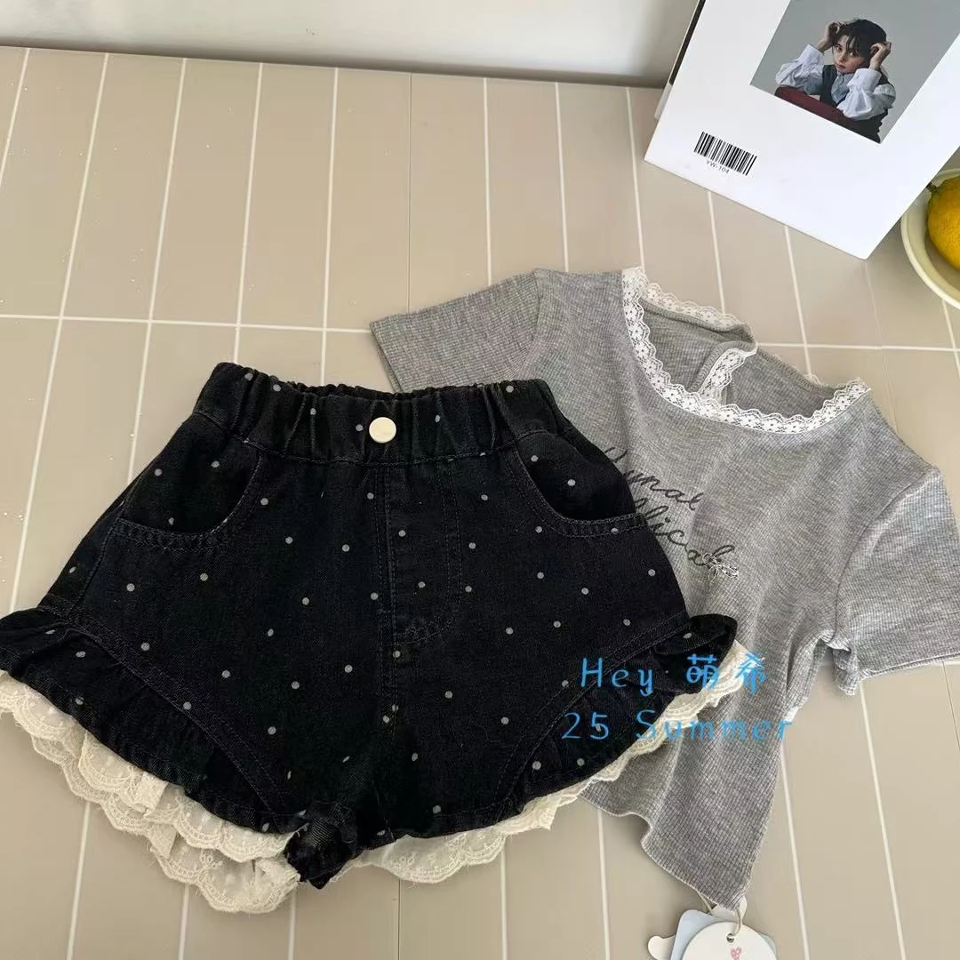 【精致女孩】萌希洋气时髦女童装小女孩时尚牛仔短裤K681（汉服）黑色