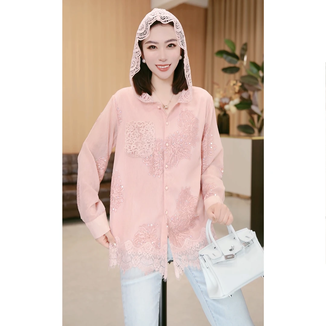 林果&季得 【落花雨】时尚减龄气质百搭连帽女士长袖款T恤