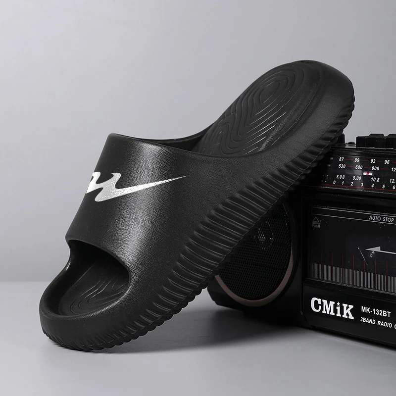 双星八特夏季固特异透气软底户外纯色耐磨凉拖鞋潮流一字拖增高