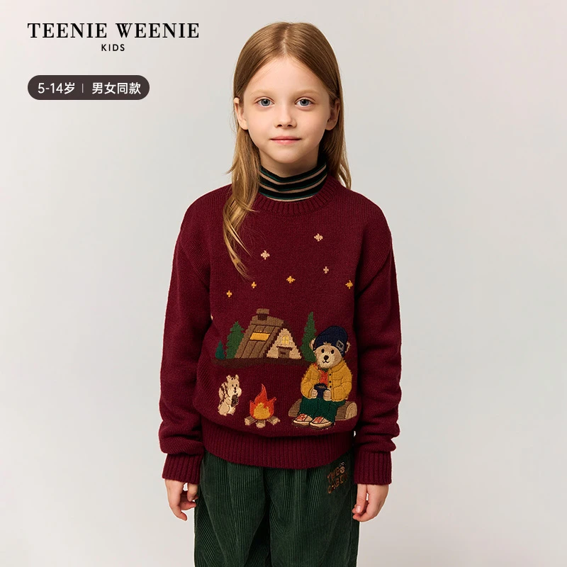 TeenieWeenieKids25年秋冬男女童可爱套头绵羊毛毛衣TKKW258973N