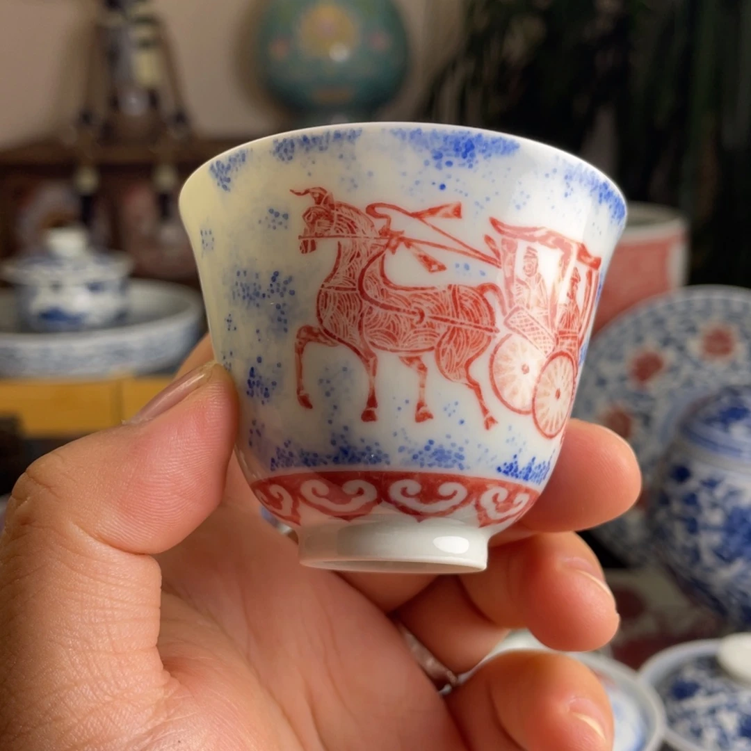 青花马车拓片杯子