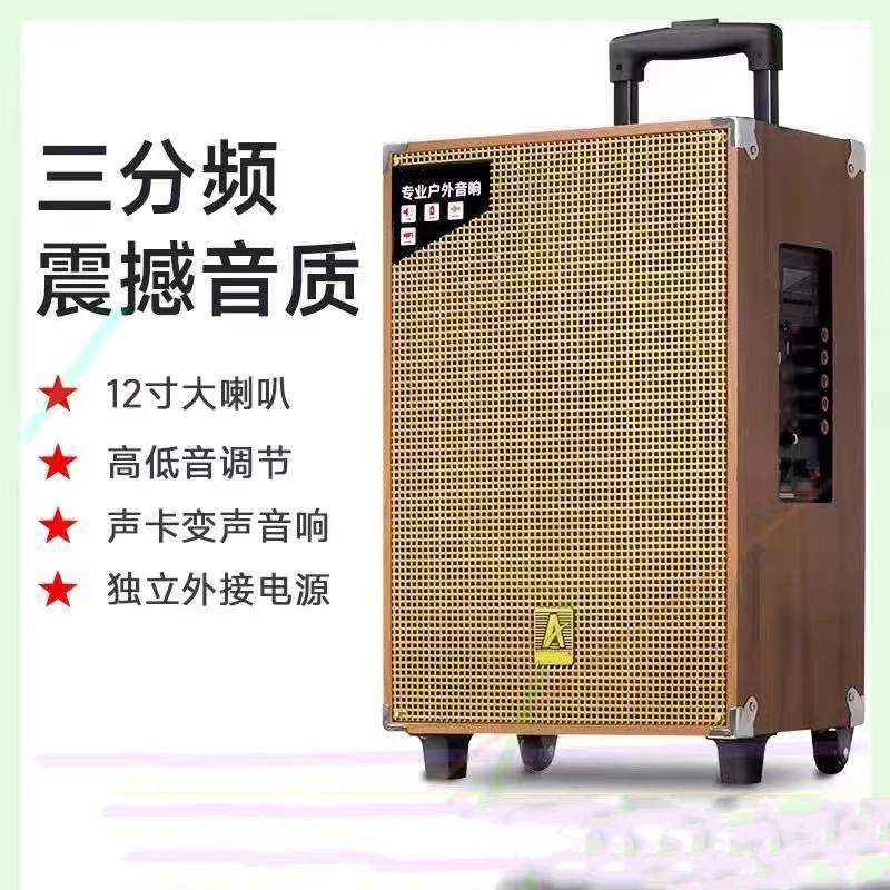 【带双麦】户外K歌三分频音响分频拉杆木箱