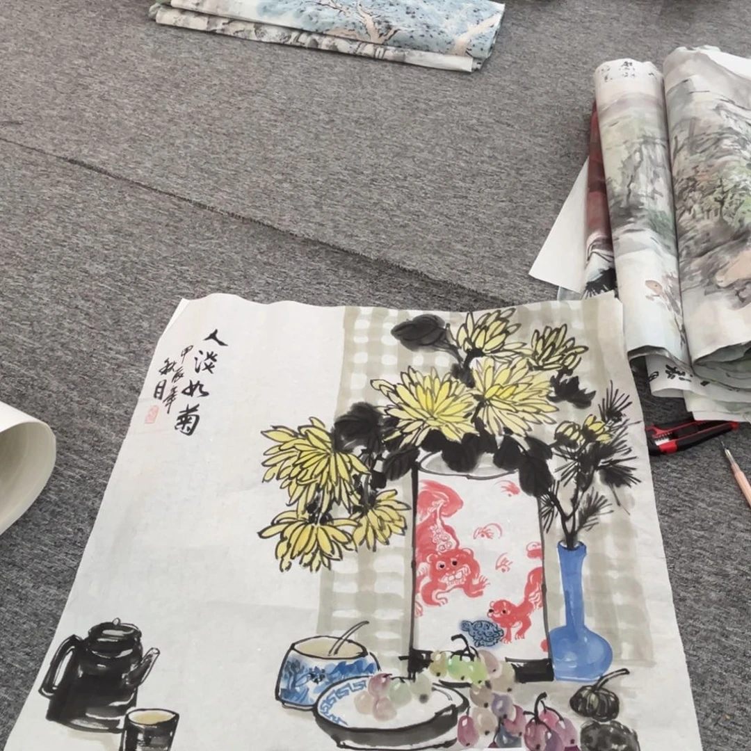 国画夏兆叶老师四尺斗方绘画微瑕介意慎拍