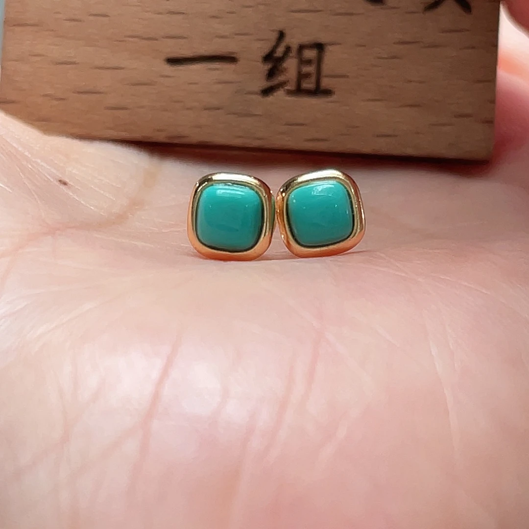 绿松石银S925镶嵌耳饰