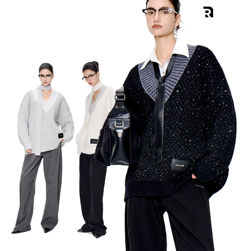 MODULER新款 原创银河璀璨宽松毛衣 黑色灰色白色