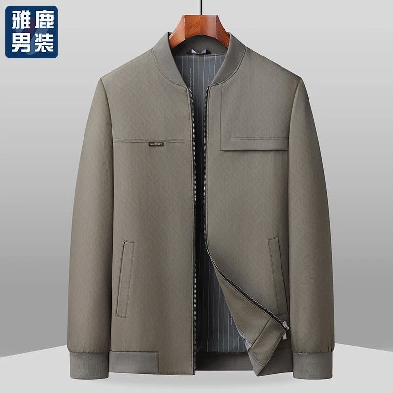 雅鹿男装2025春季新款夹克百搭舒适外套男商务中老年男士立领夹克