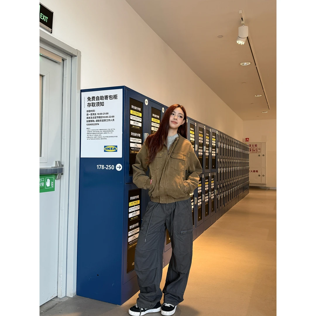 CBL菜不辣美式复古街头休闲男女宽松做旧个性棕色工装外套夹克