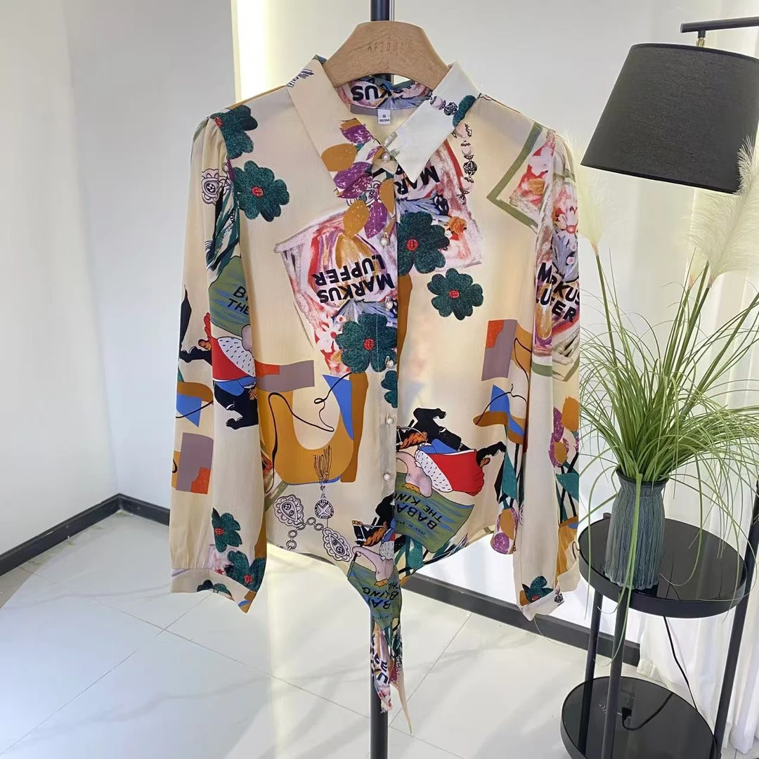 【F819】百搭印花漫画衬衫时尚气质减龄小衫