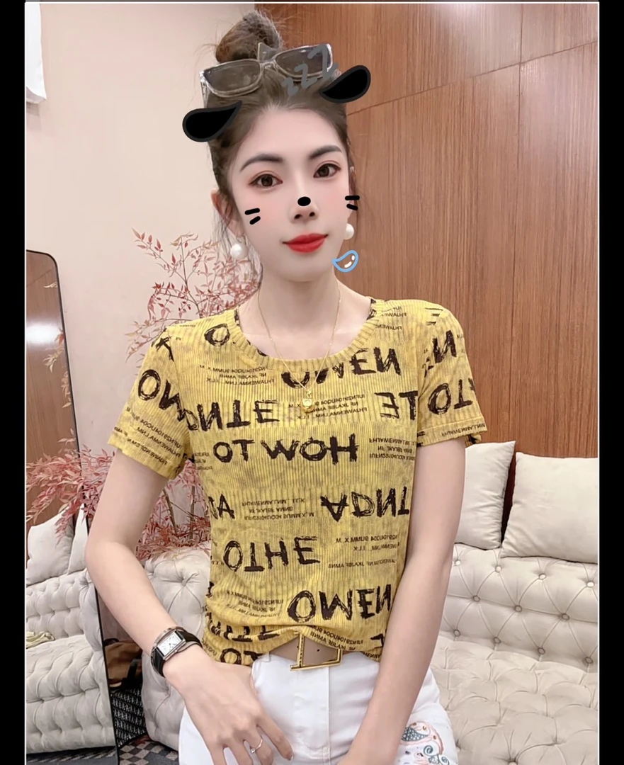 月月家，新款印花字母圆领时尚上衣519