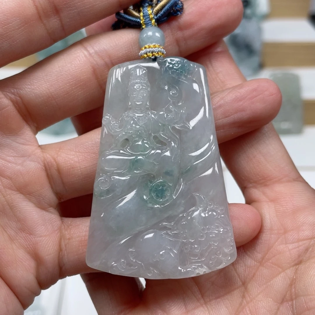 翡翠颈饰未镶嵌天然翡翠A货文殊方牌