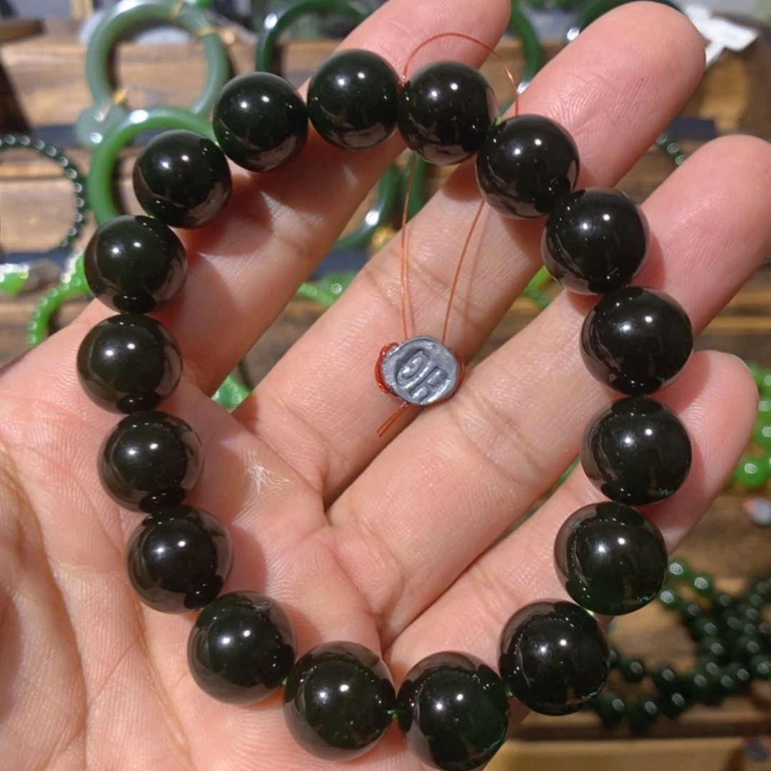 【闪购商品】吊坠(不含链)未镶嵌和田玉阿富汗黑碧玉手串12