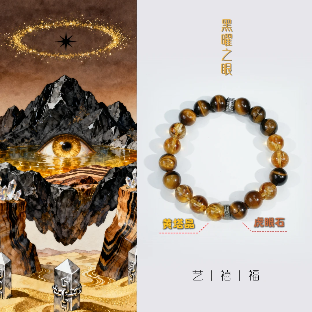 【黑曜之眼】天然黄水晶黄塔晶虎眼石精美百搭发晶手串 多样性发一