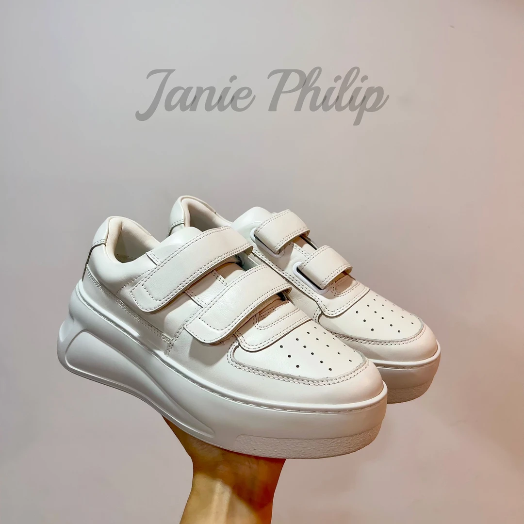 janie Philip 秋冬欧阳娜娜同款  时尚透气魔术贴 增高厚底小白鞋
