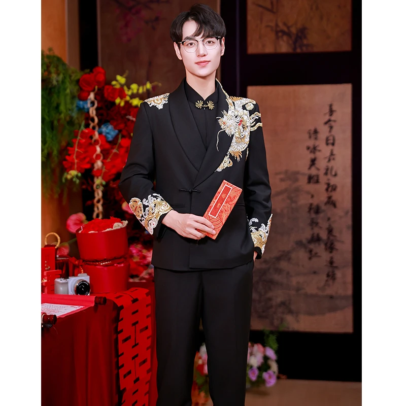 新郎结婚新中式礼服2025新款男士正装西装订婚礼服842刺绣礼服843