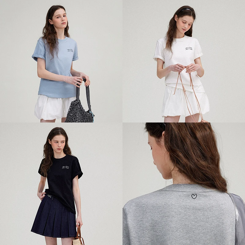 Letm 找很久的纯色T恤'高克重100棉日本密织技术透气刺绣短袖女