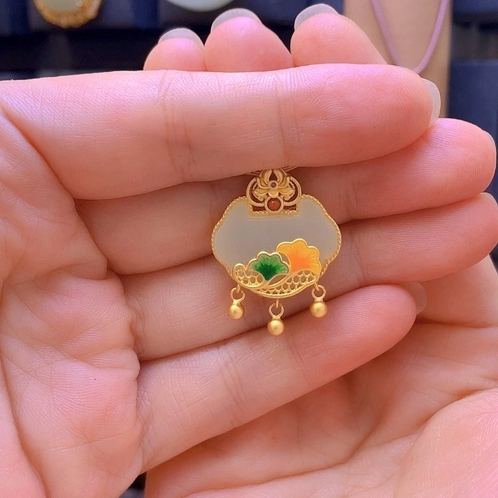 颈饰银S925镀金镶嵌和田玉