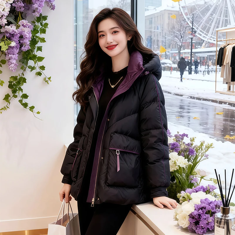 SHALLDOER【白雪紫罗兰】气质连帽棉服女2026冬季宽松设计感厚外套