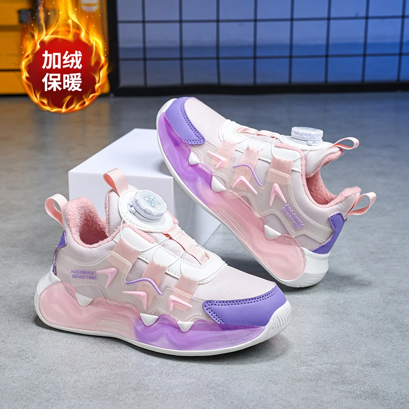 ABC NBOF女童棉鞋2025冬季加绒女孩运动鞋中小学生皮面防水保暖鞋