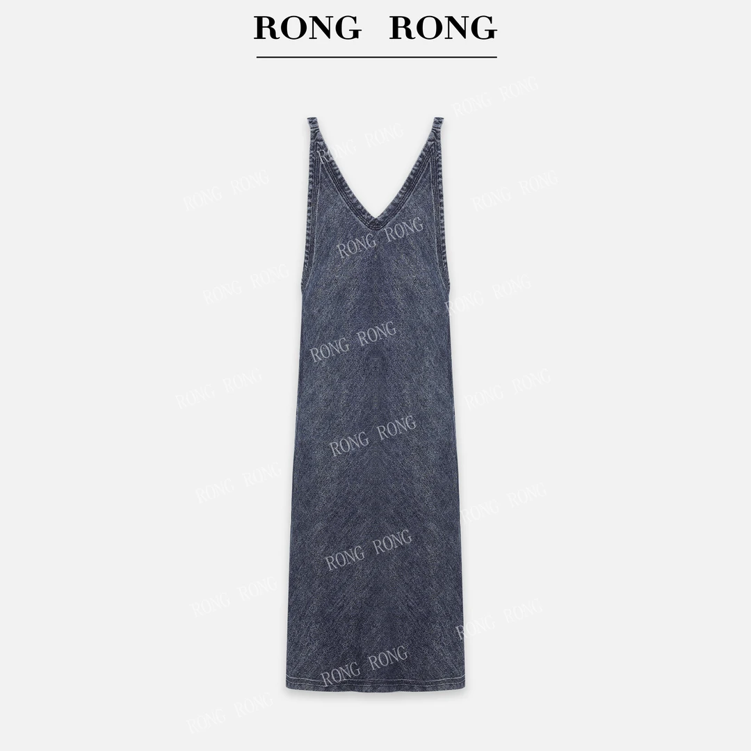 溶溶J【酷飒型格】RONGRONG V领洗水工艺叠穿牛仔背带裙C-A208187
