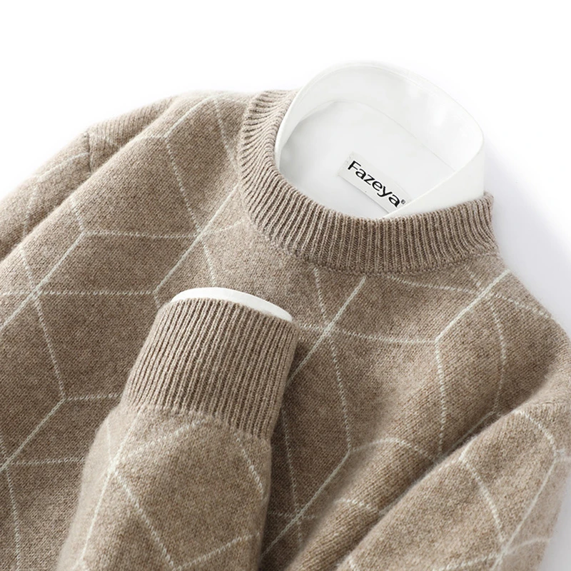 少量现现！圆领羊绒衫男士宽松加厚毛衣套头针织衫舒适休闲打底衫