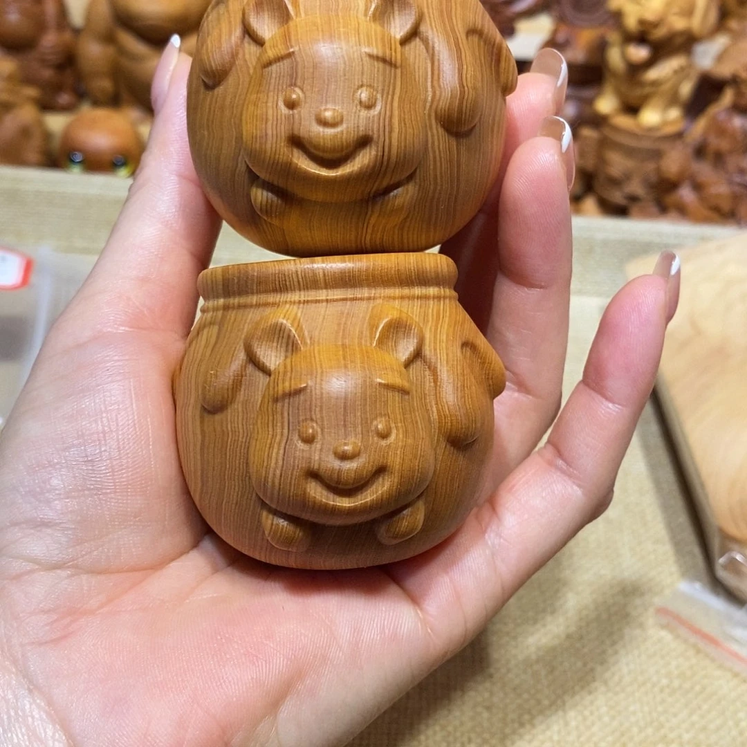 柏木（崖柏）开*崖柏手把件，蜜蜂罐x2