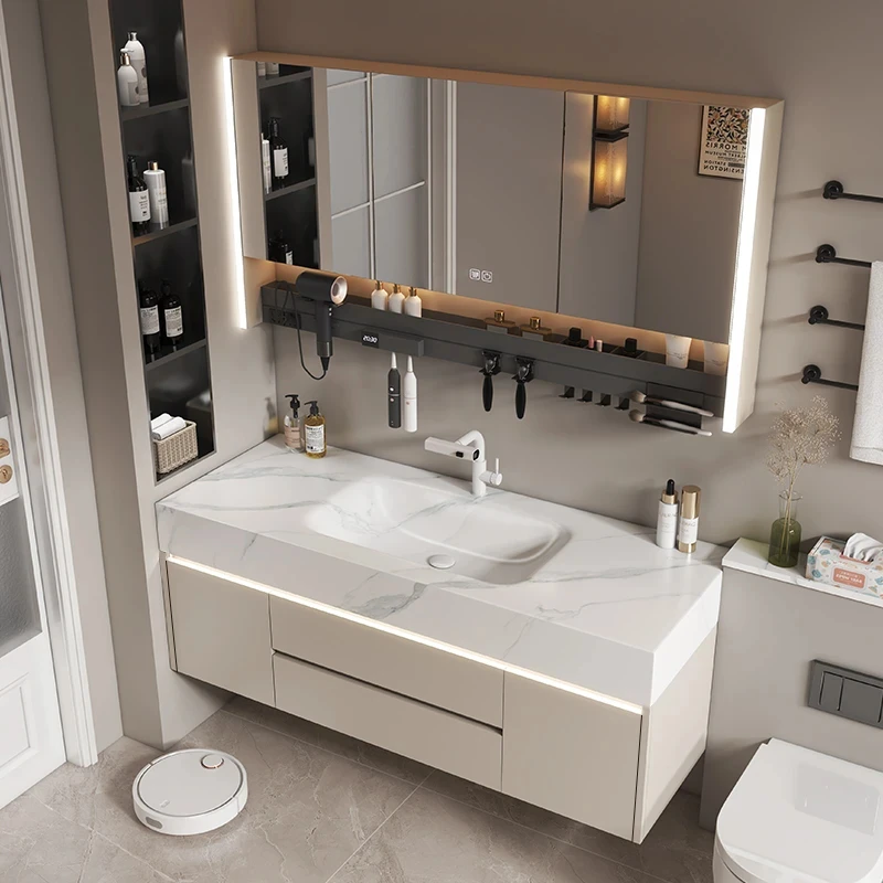 【岩板热弯盆】实木浴室柜定制组合卫生间洗手池洗脸盆柜洗漱