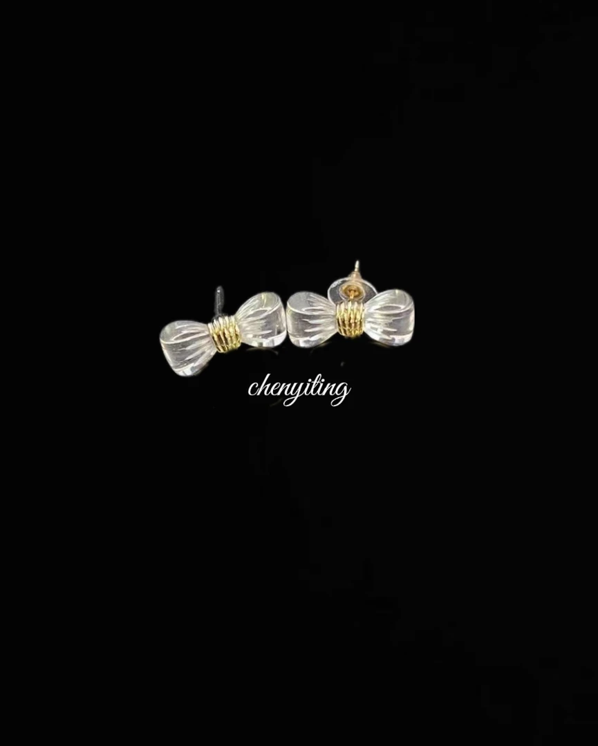 铜合金仿水晶耳饰 新款水晶蝴蝶结耳钉时尚高级感