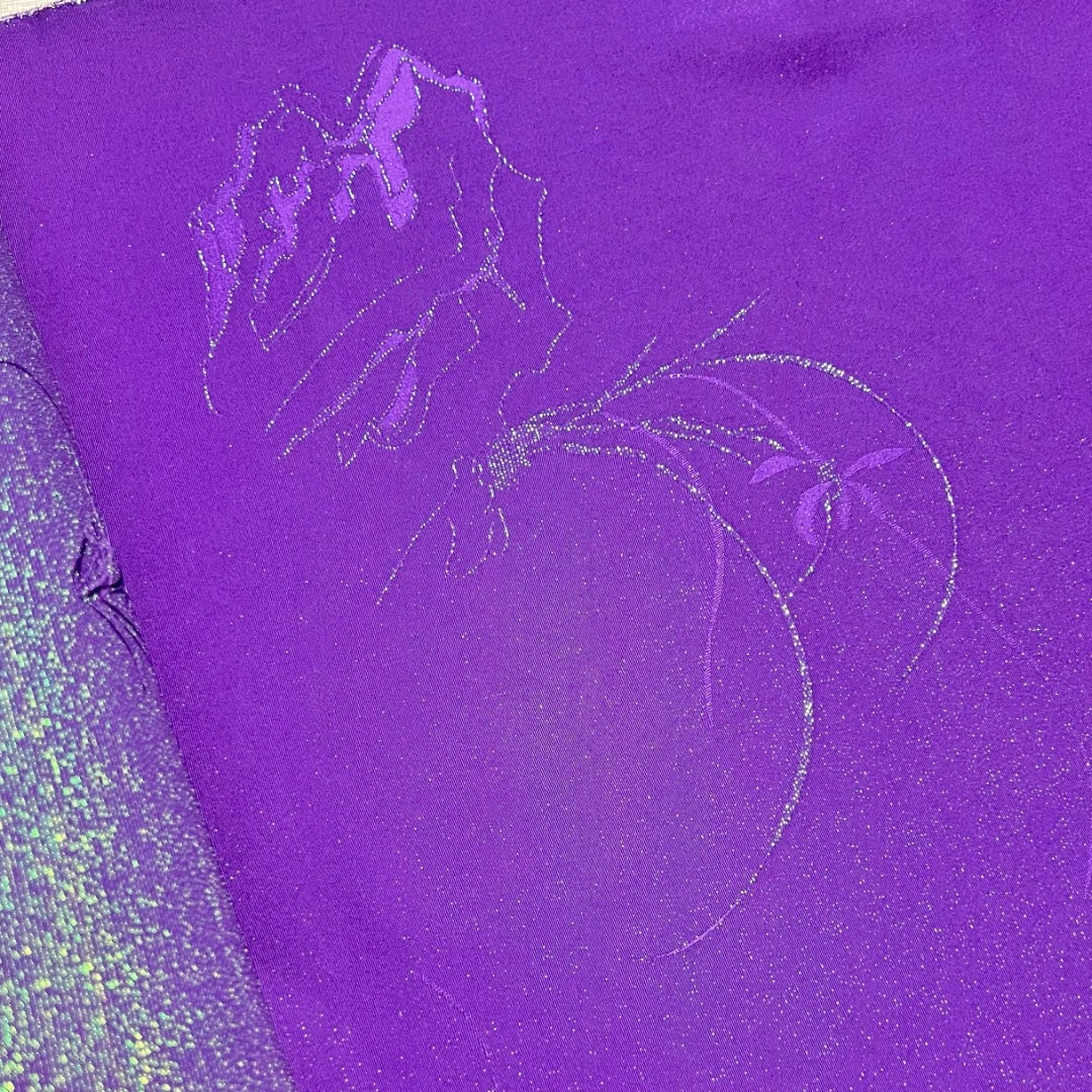 【楚娇】27-正紫织彩兰花  百分百桑蚕丝  70门幅正绢