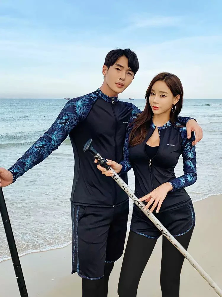 2025新款分体游泳衣情侣拉链分体长袖游泳衣防晒速干男女水母衣