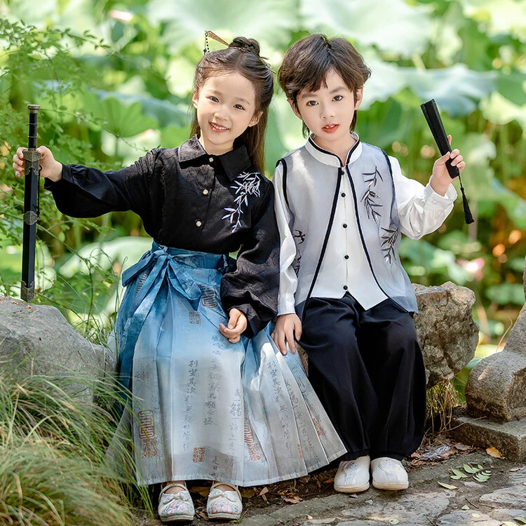 中国风男女通用实拍有模特儿童唐装服装女童童装小学生古装演出服