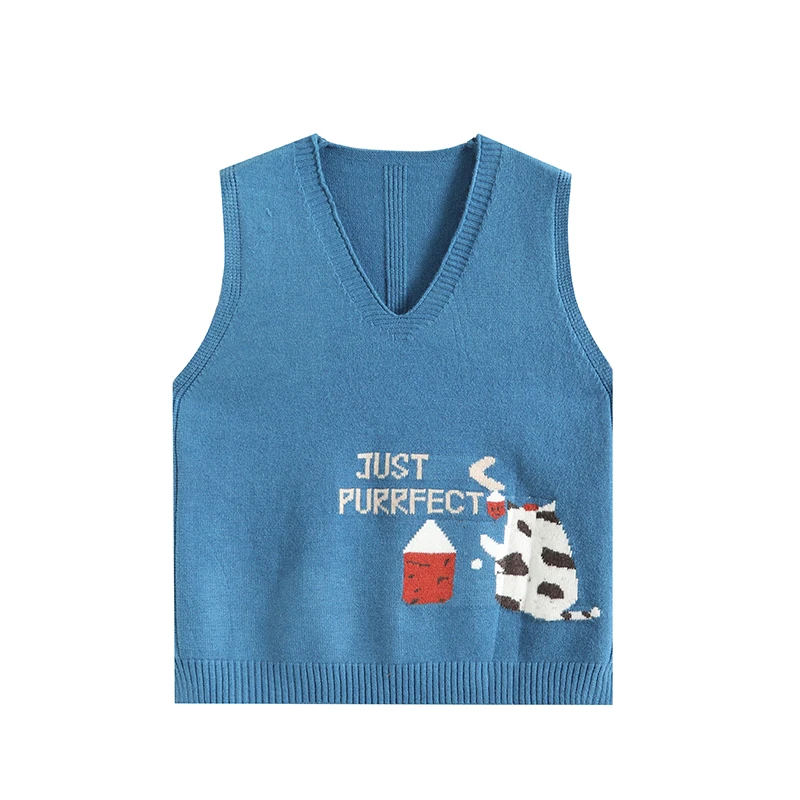 现货！门店17&9！猫咪设计~V领柔软舒适女式针织衫H00370