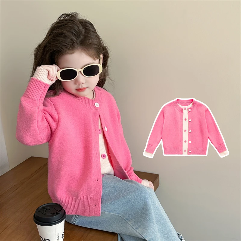 女童毛衣儿童洋气时髦假两件毛线开衫小女孩宝宝秋装外套2025新款