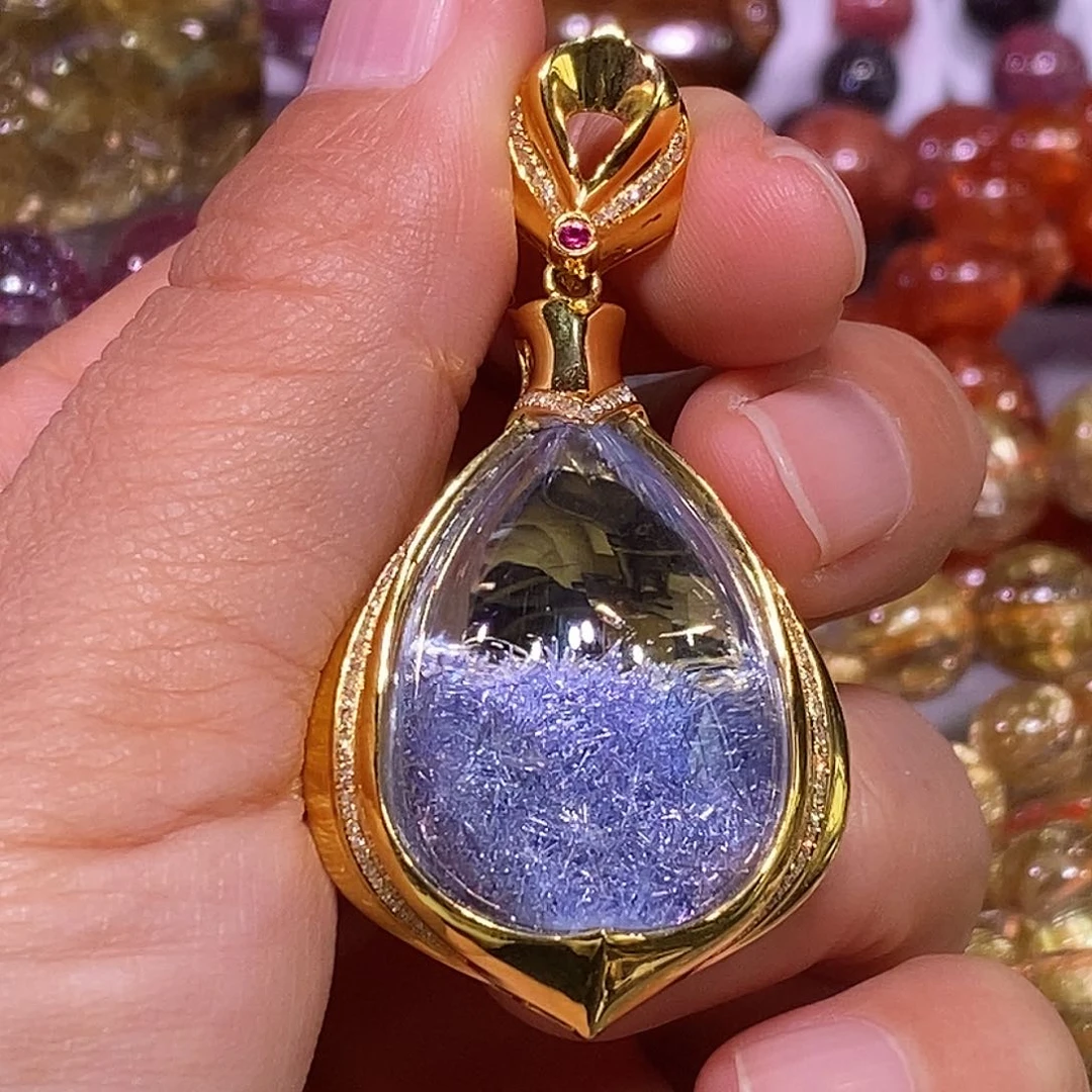 吊坠(赠链)18K金镶嵌水晶蓝线石吊坠