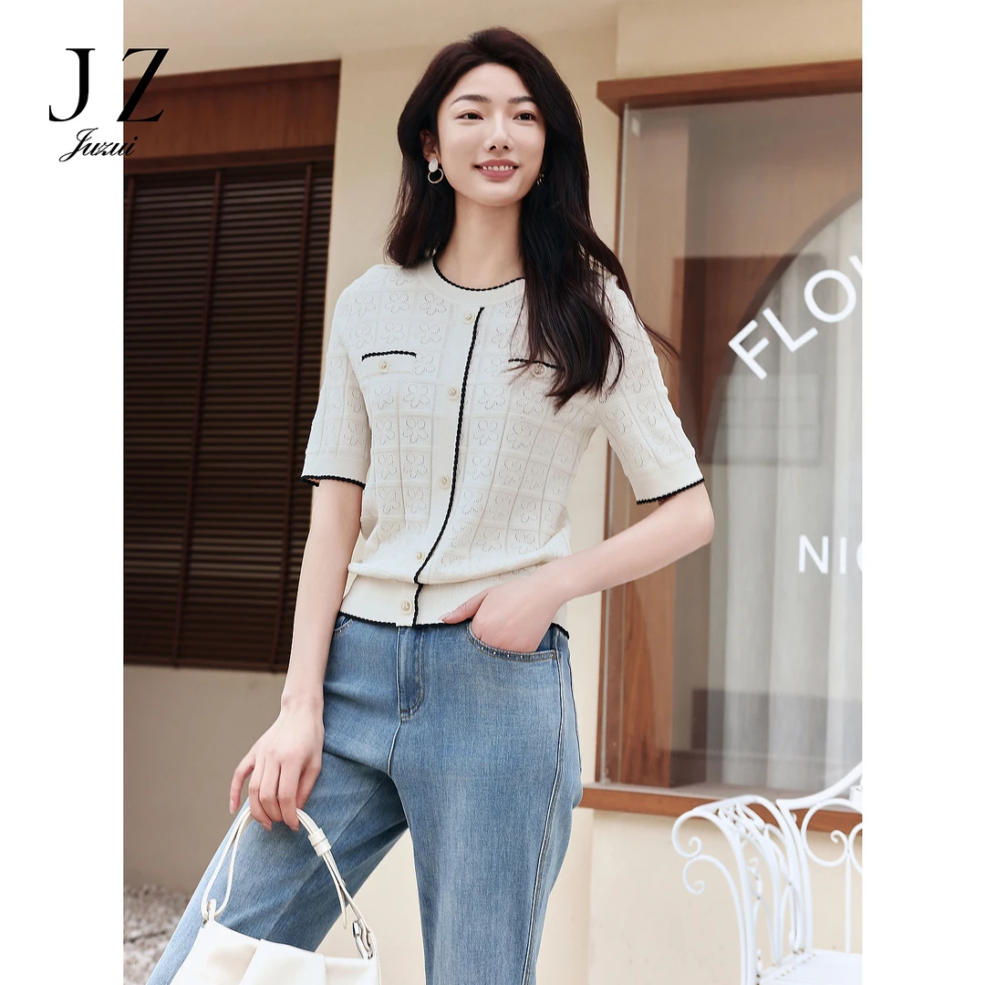 【羊羊专属】商场同JZ玖姿JZEX31209小香风轻熟短袖针织衫夏