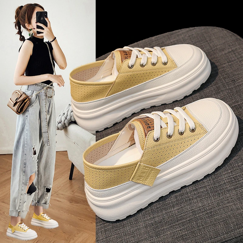 Y.HAI品牌2025新款小白鞋女厚底增高透气休闲运动鞋子女爆款网眼