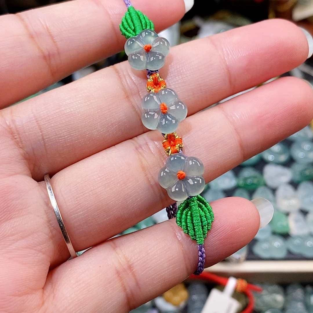 翡翠未镶嵌颈饰三花手绳15