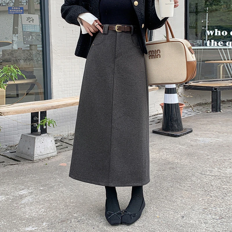 810半身裙女2025秋冬新款小A毛呢裙子中长款高腰直筒呢子中长裙