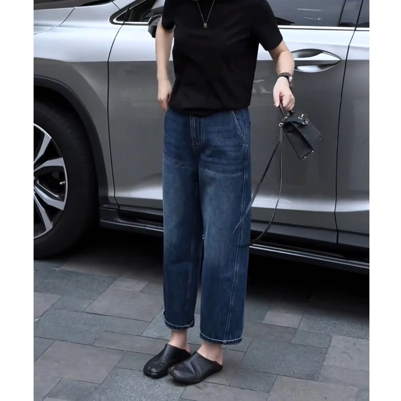 牛仔裤女2025早秋新款裤子显瘦高腰爆款九分裤时尚百搭宽松直筒裤