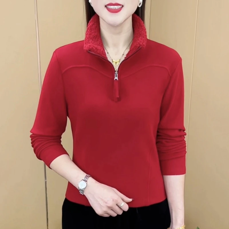 冬季新款时尚精品双面保暖纯色拉链半高领设计感气质显瘦上衣M298
