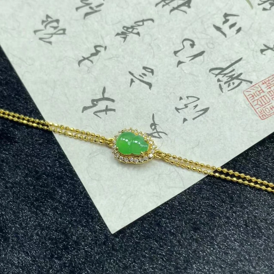 冰绿葫芦—翡翠18K金镶嵌手链