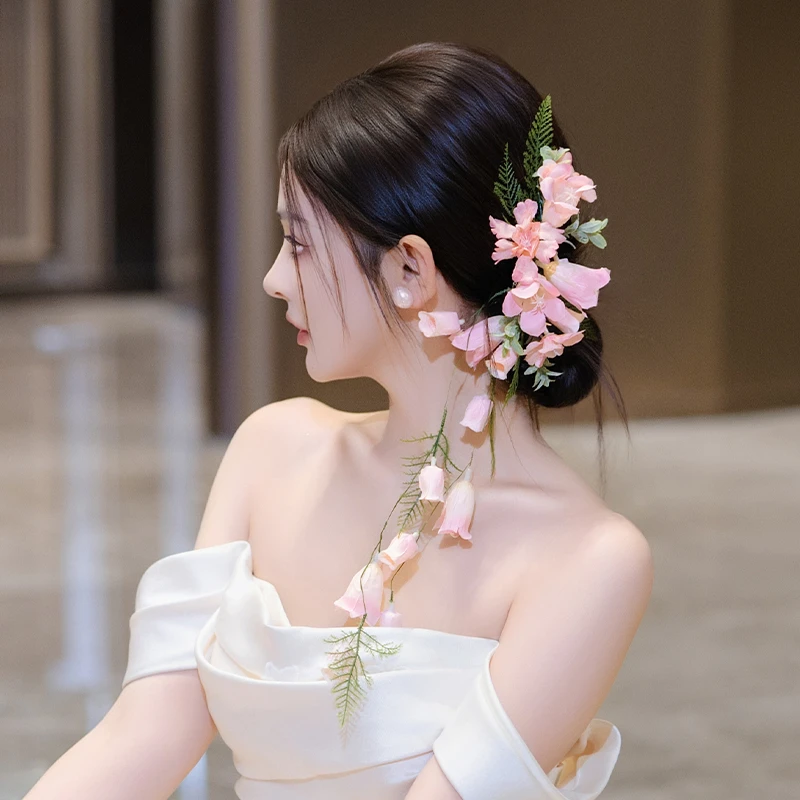 非金属布艺婚庆饰品 森系浪漫粉色新娘仿真花超仙婚纱配饰MC2761