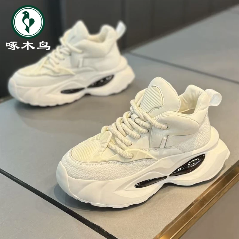 啄木鸟男鞋2025新款时尚百搭厚底增高休闲老爹鞋子男款运动阿甘鞋
