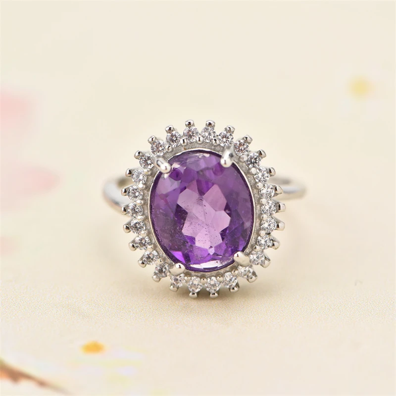 天然紫水晶刻面戒指 活口戒