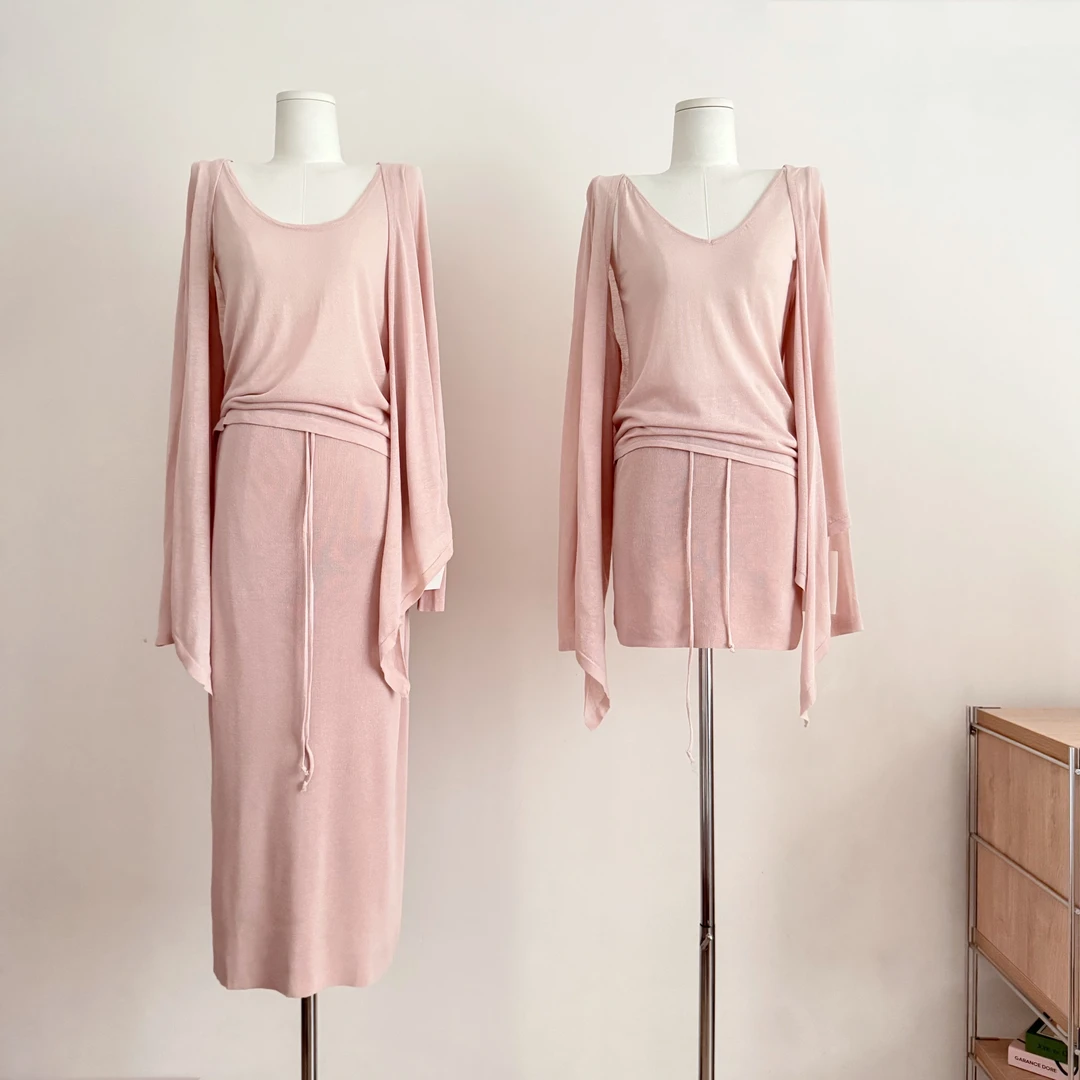 原创夏季新款开衫吊带背心半身裙防晒凉感套装