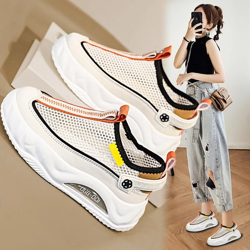 2025新款增高女鞋秋季冬季网纱老爹鞋女款轻便舒适跑步小白单网鞋